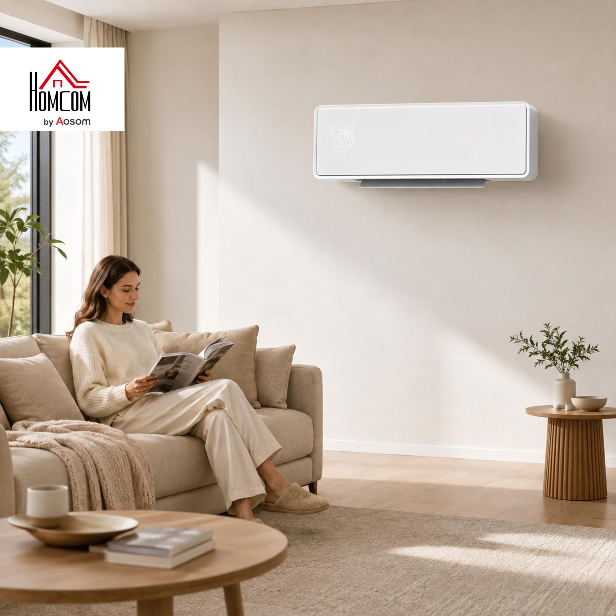 HOMCOM Calefactor Eléctrico Bajo Consumo Cerámico de Pared 2000W, 3 Modos