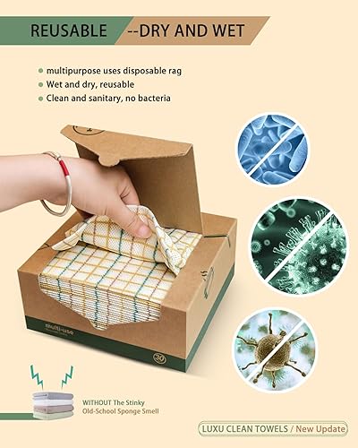 Miniatura 5 de LUXU Toallitas de limpieza reutilizables, paños reutilizables multiusos secos, 120 unidades, paños de limpieza reutilizables resistentes, toallas de