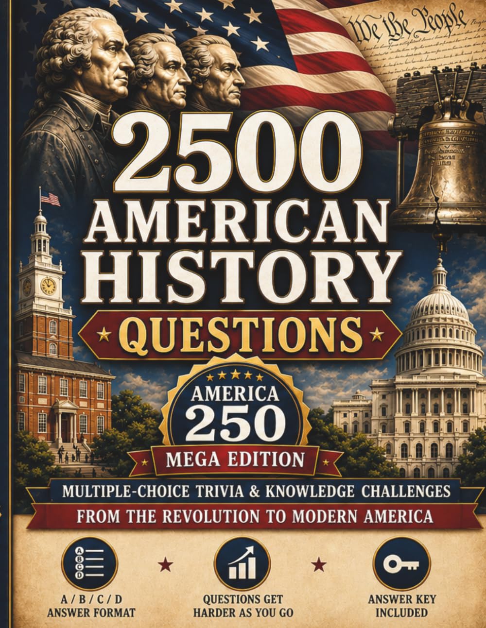 2500 American History Questions: America 250 Mega Edition — Multiple-Choice Trivia and Knowledge Challenges Covering U.S. History, Presidents, Wars, ... Civil Rights, Landmarks and American Facts