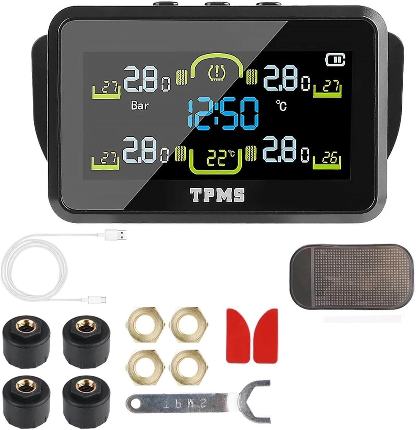 Temperature Warning Fuel Save Tire Pressure Monitoring System Car Tyre Pressure Monitor with 4 External Sensors Solar