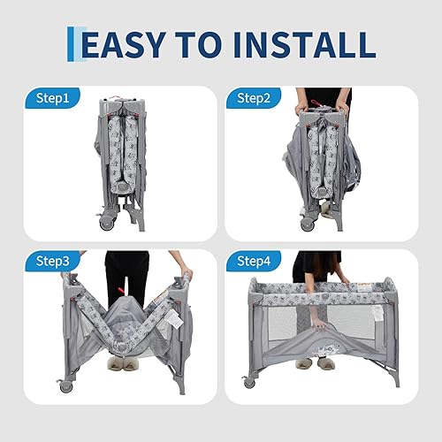 Miniatura 8 de Moisés de bebé 4 en 1 portátil para dormir junto a la cama con cambiador, ruedas de bloqueo, puerta con cremallera, almacenamiento y barra de