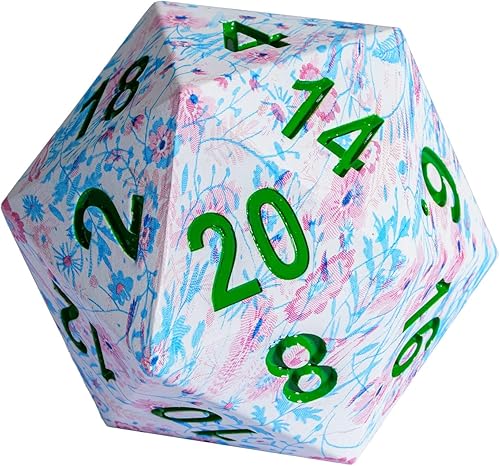Dados D20 Jumbo de 2.165 in con patrón de flores rosas y azules, dados poliédricos D20 grandes D20 de tamaño D&D con estuche de regalo para juegos