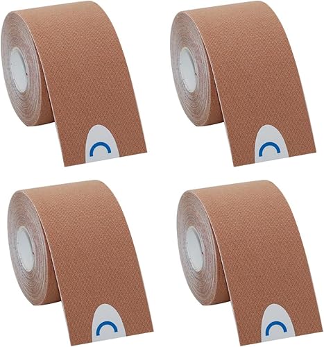 OBTANIM 4 rollos de cinta de kinesiología impermeable y transpirable, rodillera elástica atlética, alivio del dolor muscular, cinta de rodilla para