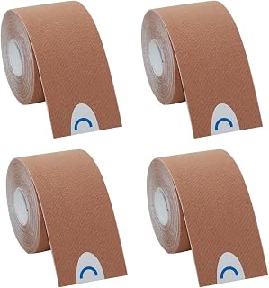 OBTANIM 4 Rolls Waterproof Breathable Kinesiology Tape, Athletic Elastic Kneepad Muscle Pain Relief Knee Taping for Gym Fitness Running Tennis Swimming Football (Skin)