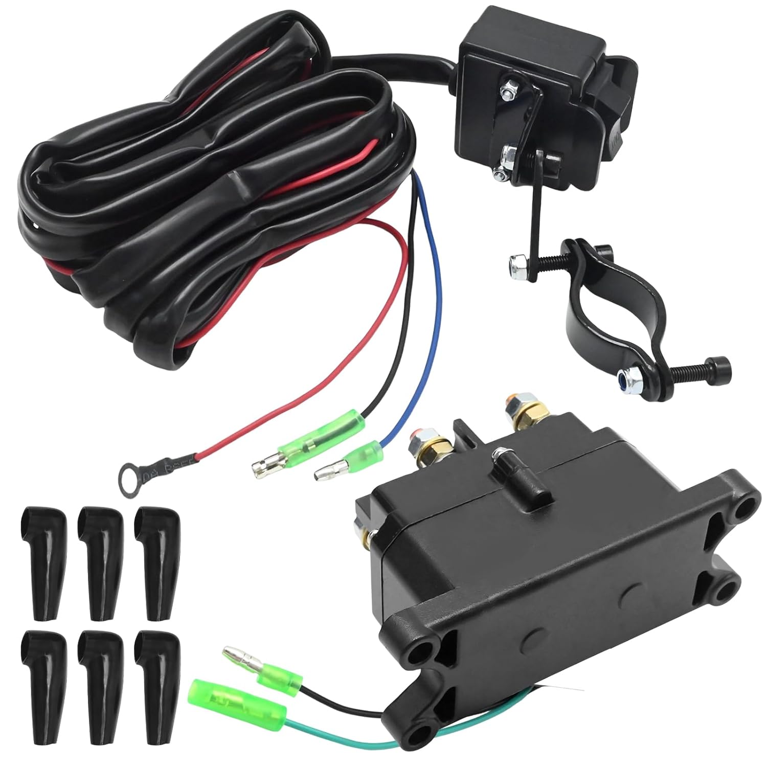 63070 12V 250A Winch Solenoid Relay Kit and 6 Protective Covers, Replacement for KFI ST17 A2500 U4500 SE35, Replacement for ATV UTV 2000-5000lbs, Replaces 62135