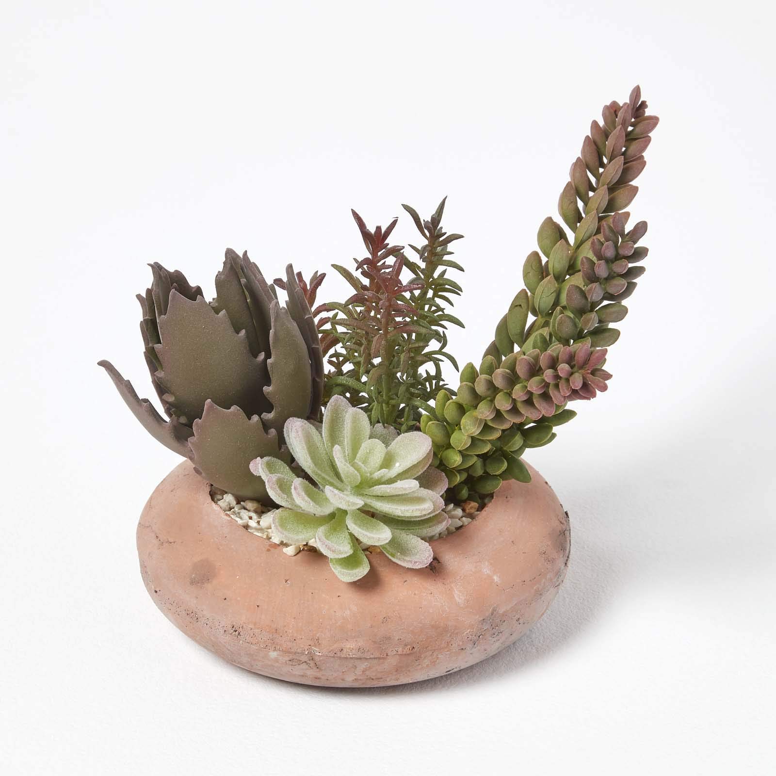 Homescapes Green Lifelike Artificial Succulent Arrangement Decorative Faux Cactus Plants In Terracotta Pot, 15Cm Wide For Indoor Use
