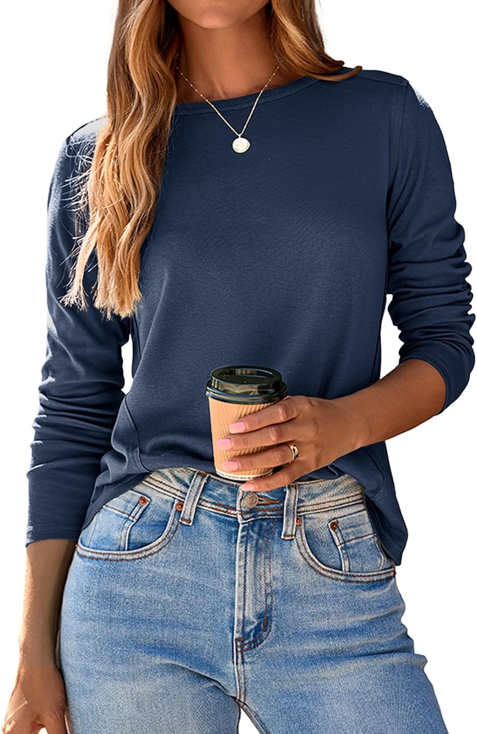 Dokotoo Long Sleeve Shirts Crewneck Womens Tops 2025 Fall Outfits Comfort Basic Tees Fashion Clothing - Image 4