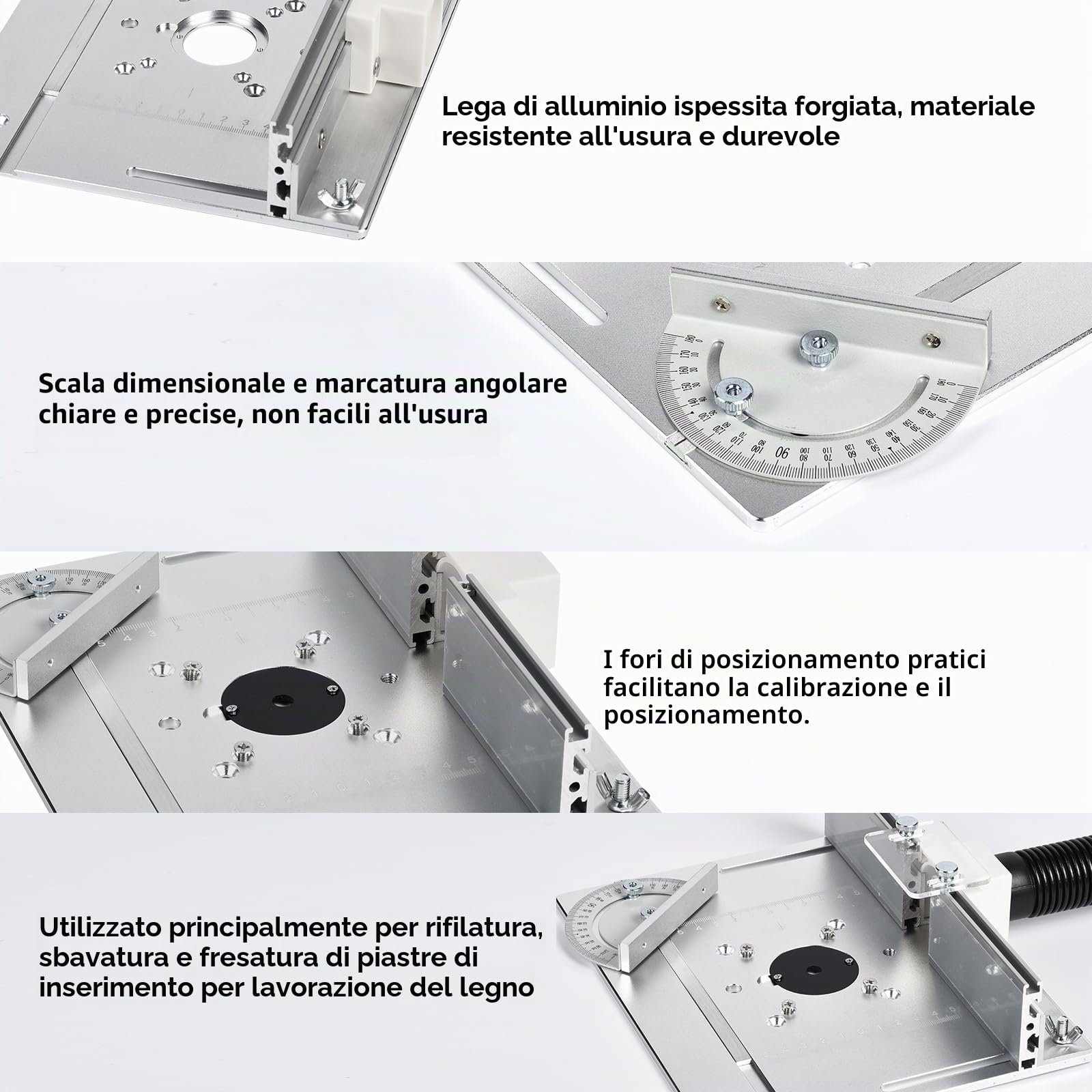 Piastre di inserimento per tavolo fresatrice, lega di alluminio con scala chiara, piastra di inserimento per tavolo fresatrice per fresatrici superiori, Router Table Insert Plate, piastra fresatrice
