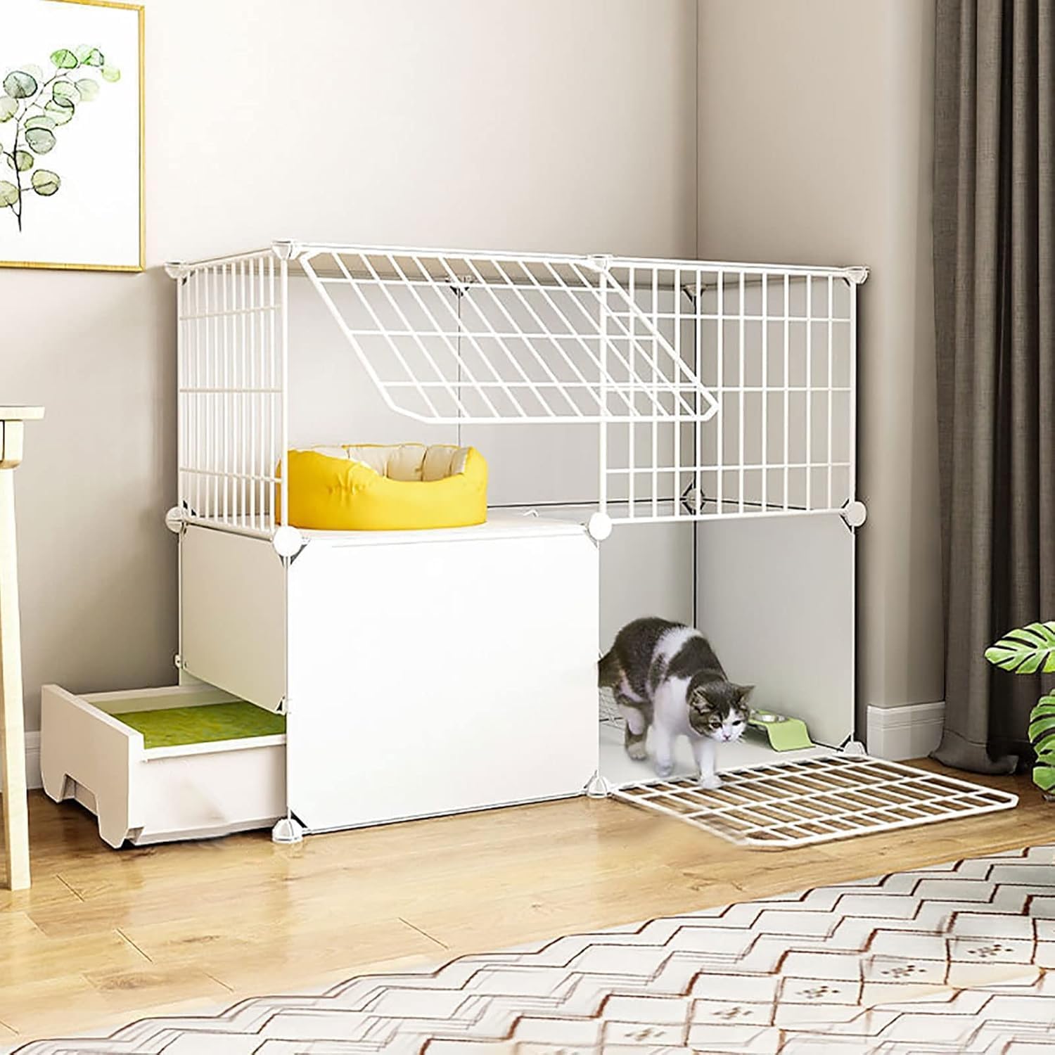 Enclos pour chatons en fil de fer pour aménager un coin jeux au salon