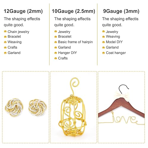 Miniatura 3 de BENECREAT - Alambre de aluminio anodizado de color de calibres 12, 17 y 18 para bisutería, manualidades, abalorios, arreglos florales