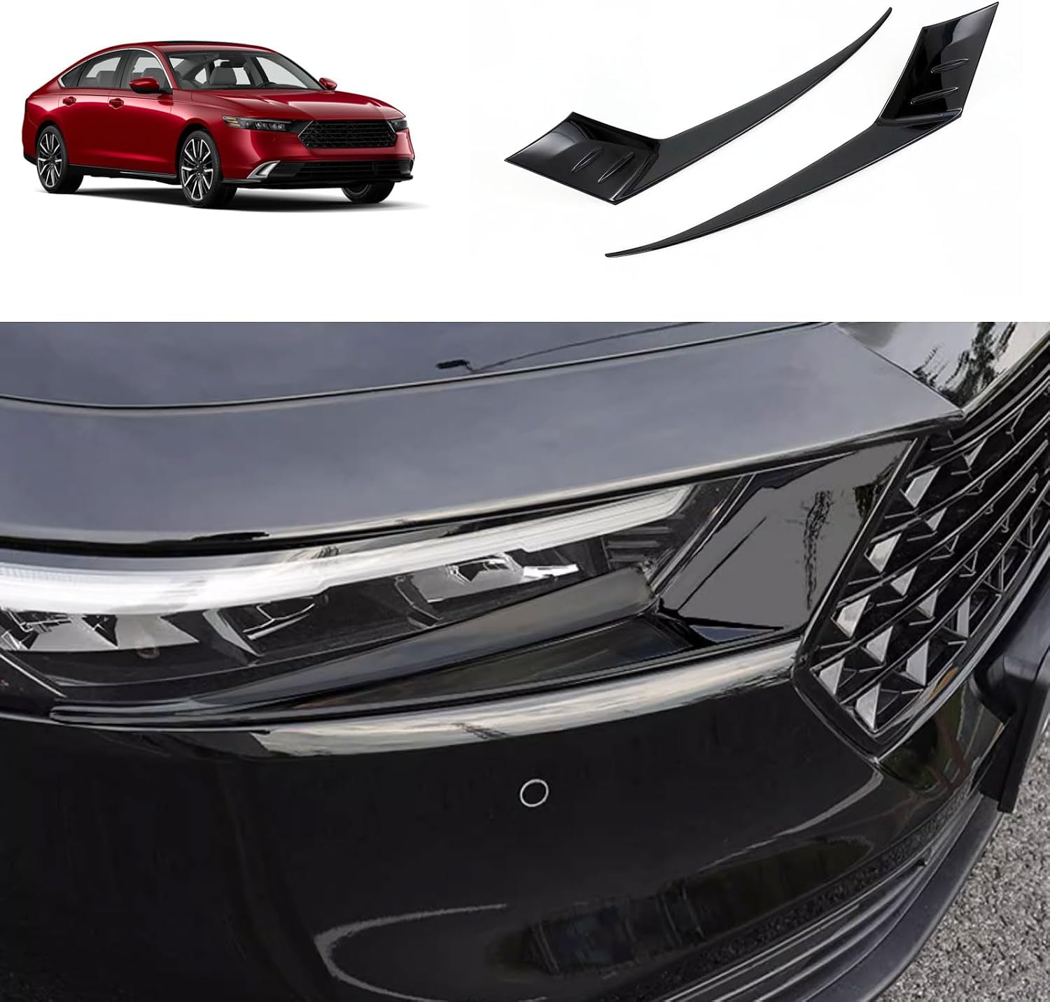 Front Head Light Eyelid Cover Trim Compatible with Honda Accord 2023 2024 Headlight Lamp Eyebrow Panel Sticker Exterior Car Accessories ABS 2PCS(Black)