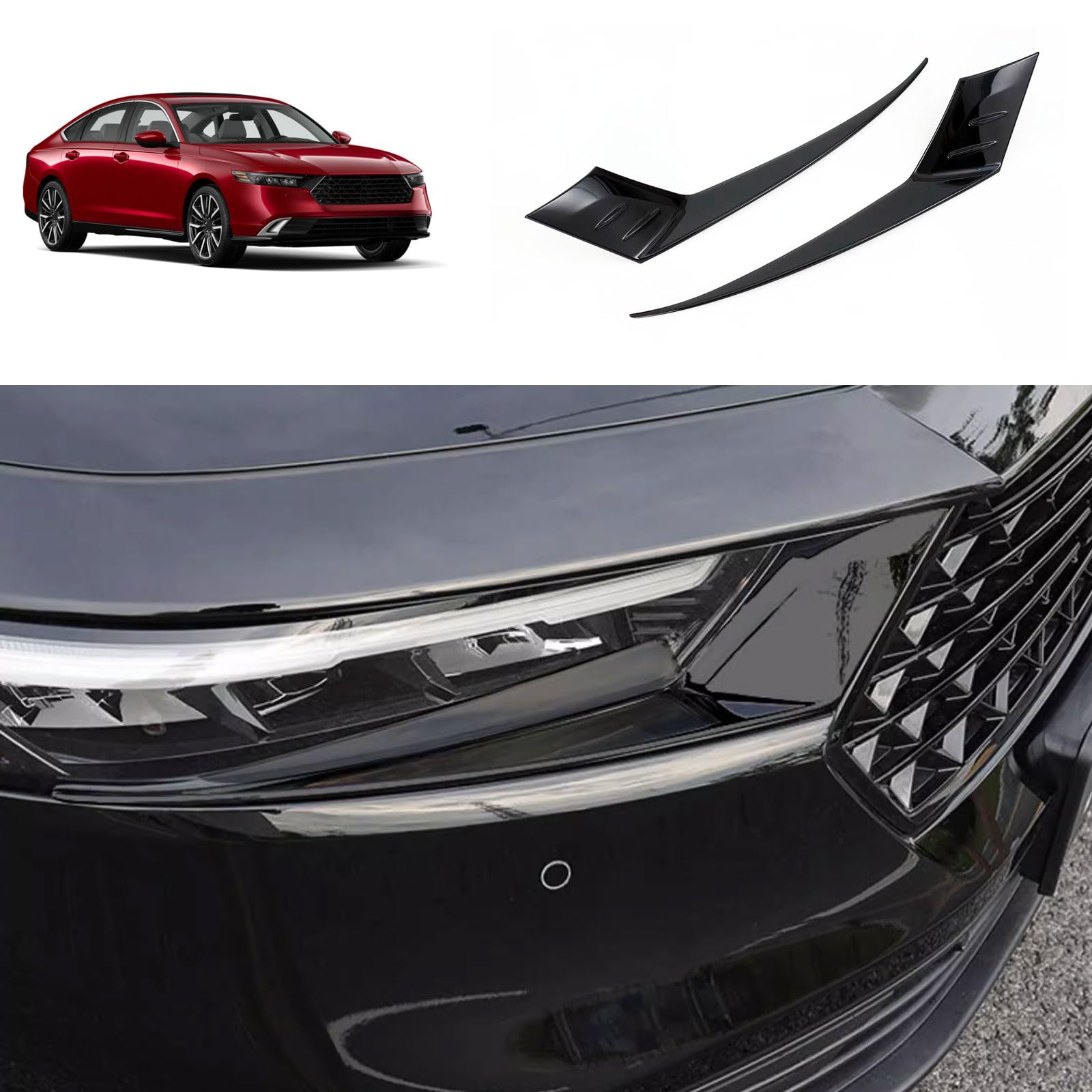 TERDARAY Front Head Light Eyelid Cover Trim Compatible with Honda Accord 2023 2024 Headlight Lamp Eyebrow Panel Sticker Exterior Car Accessories ABS 2PCS(Black)