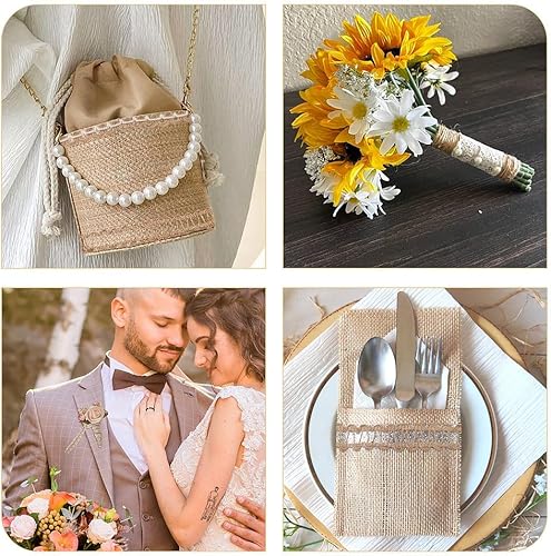 Miniatura 3 de Pandahall - 4 rollos de cintas de arpillera natural, cintas de encaje de yute, cintas finas de tela para manualidades, cuerda rústica para envolver