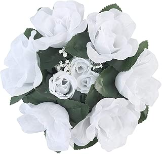 BalsaCircle 8 White Silk Roses Candle Rings - Artificial Flowers Wedding Party Centerpieces Arrangements Bouquets Supplies - coolthings.us
