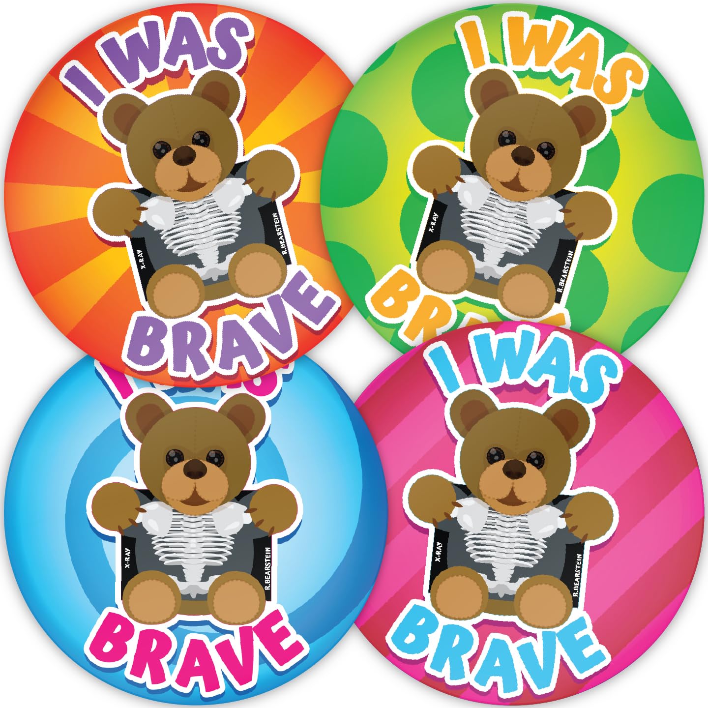 Stone Melon School Reward Stickers 144 Brave X-Ray Bear Bravery Stickers 30mm Round Awards Nursery Teachers Parents Children Kids Hospital Doctor Nurse CT Xray CAT MRI