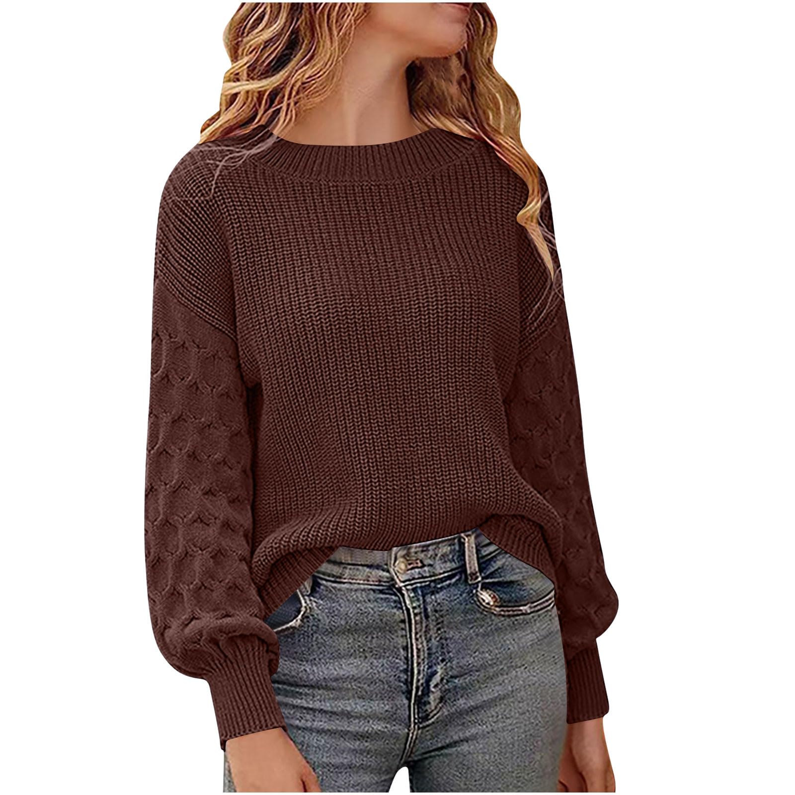 Sweater for Women Casual Long Sleeve Crewneck 2025 Fall Winter Soft Loose Fit Basic Cable Knit Pullover Sweaters