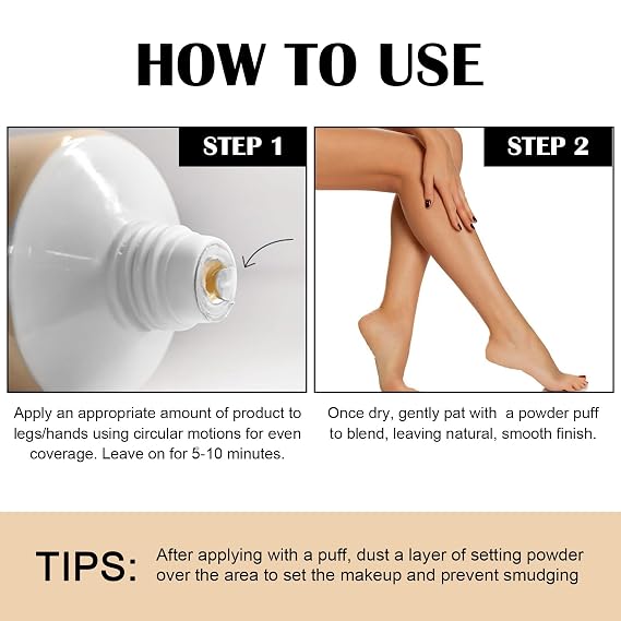Waterproof Leg & Body Makeup Cream with Puff, Transfer-Resistant Full Coverage Concealer for Tattoos, Scars & Varicose Veins, Long-Lasting Natural Finish Foundation for All Skin Tones, 01