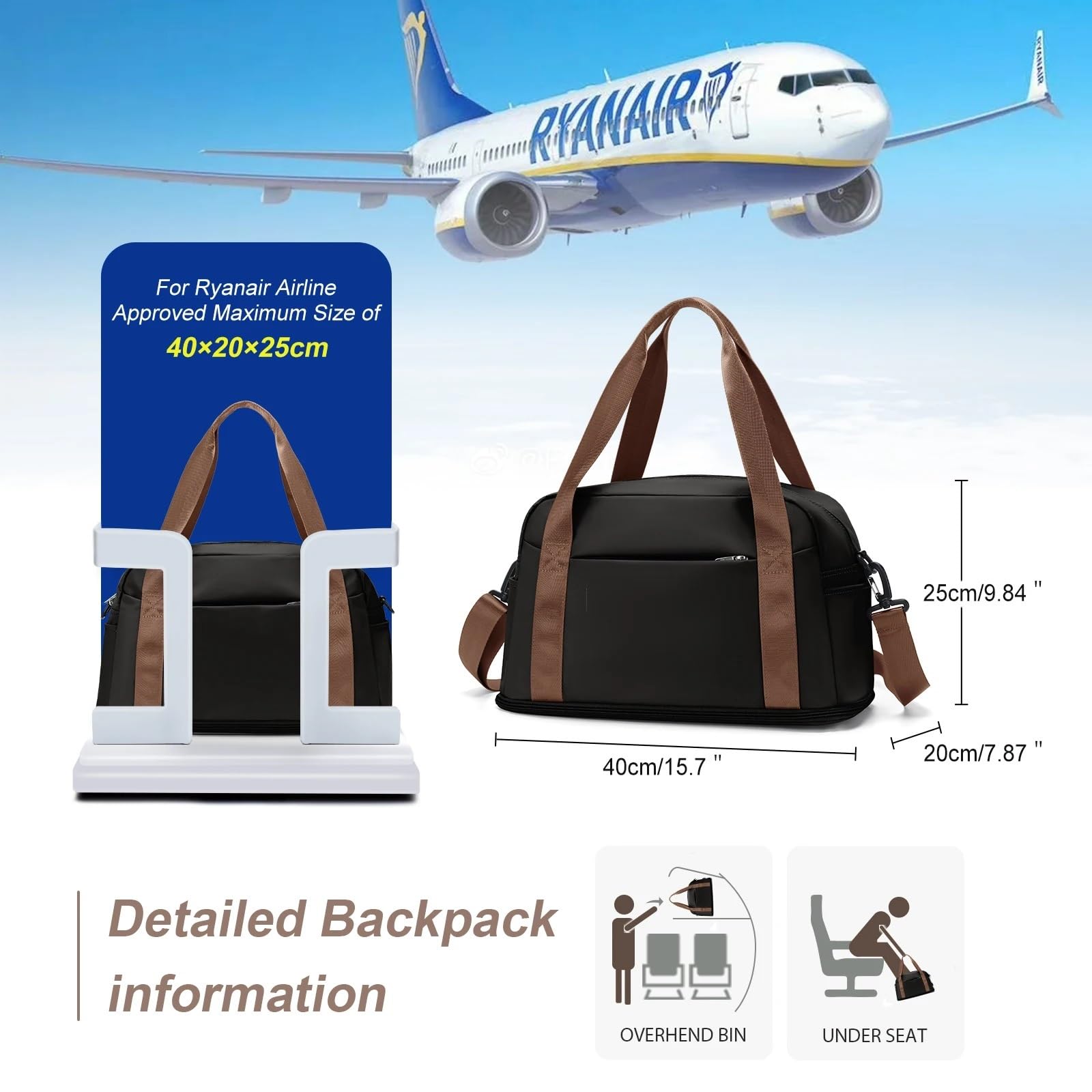 Reisetasche Großes maximales Handgepäck for Männer und Frauen, Sporttasche, Wochenendtasche, Reisetasche Travel Duffel Bag (Color : Black)