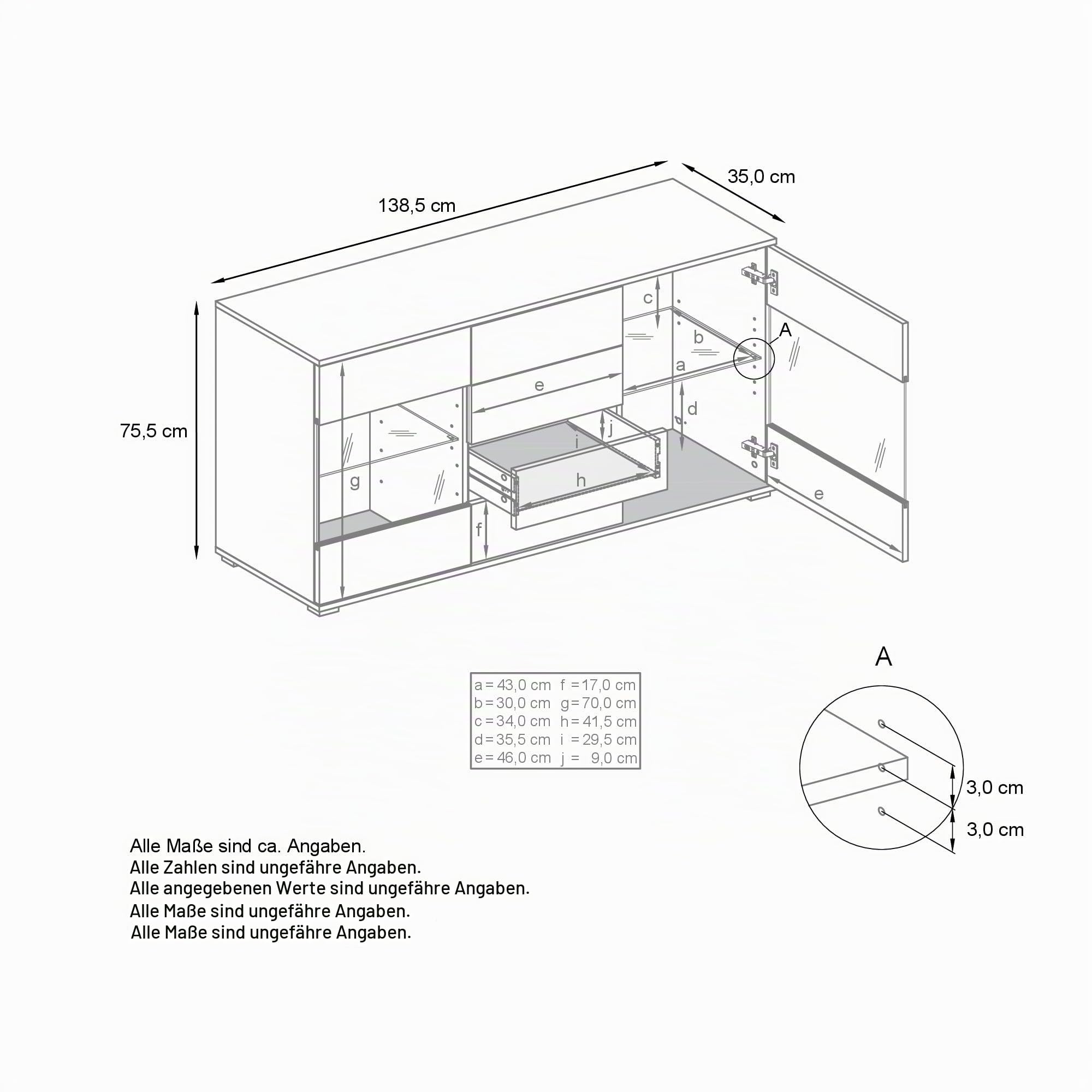 Vladon Sideboard Bari V1, Kommode mit 2 großen Türen und 4 Schubladen, Anthrazit matt/Grau Hochglanz (138,5 x 75,5 x 35)