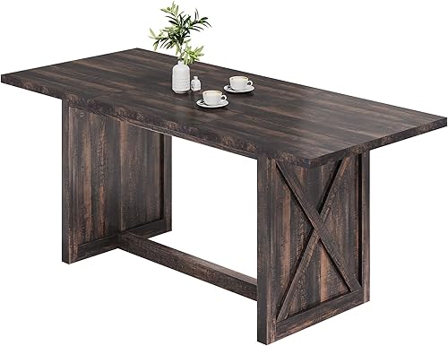 Miniatura 8 de DWVO Mesa de comedor grande de 70.8 pulgadas para 6 a 8 personas, estilo industrial de roble rústico, rectangular, para apartamento, comedor,