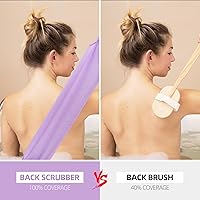 Vista 3 de 2 piezas exfoliante de espalda con asas, toalla para ducha, exfoliante de espalda de nailon, para hombres y mujeres (morado)