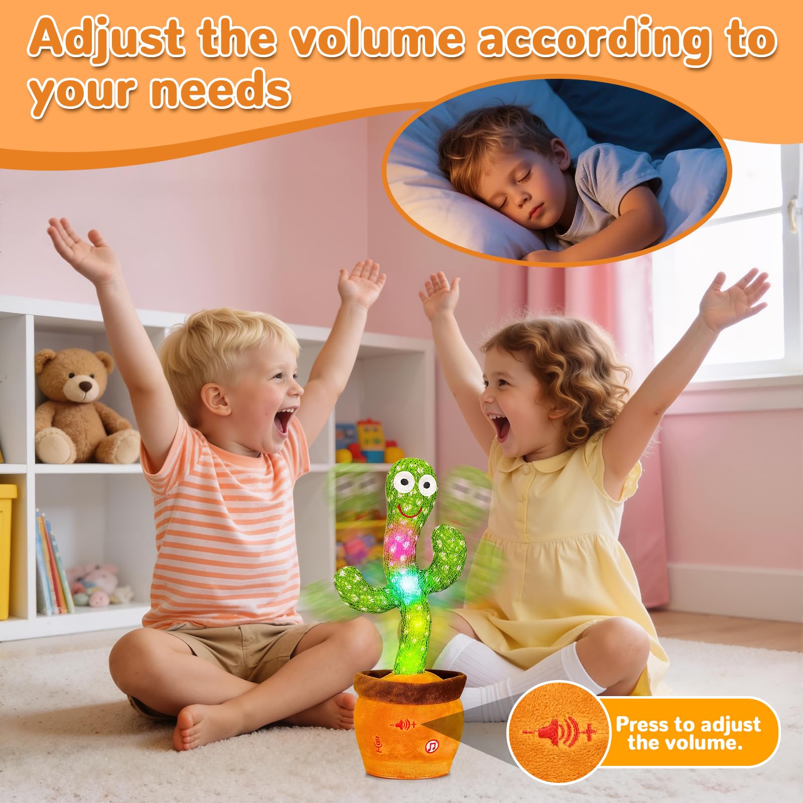 Juguete de Cactus Parlante que Baila, Juguete de Cactus que Canta y Graba Imitando para Bebé, Repite lo que Dices, Juguetes Musicales Interactivos para Bebés y Niños Pequeños de 1 Año, Niños y Niñas