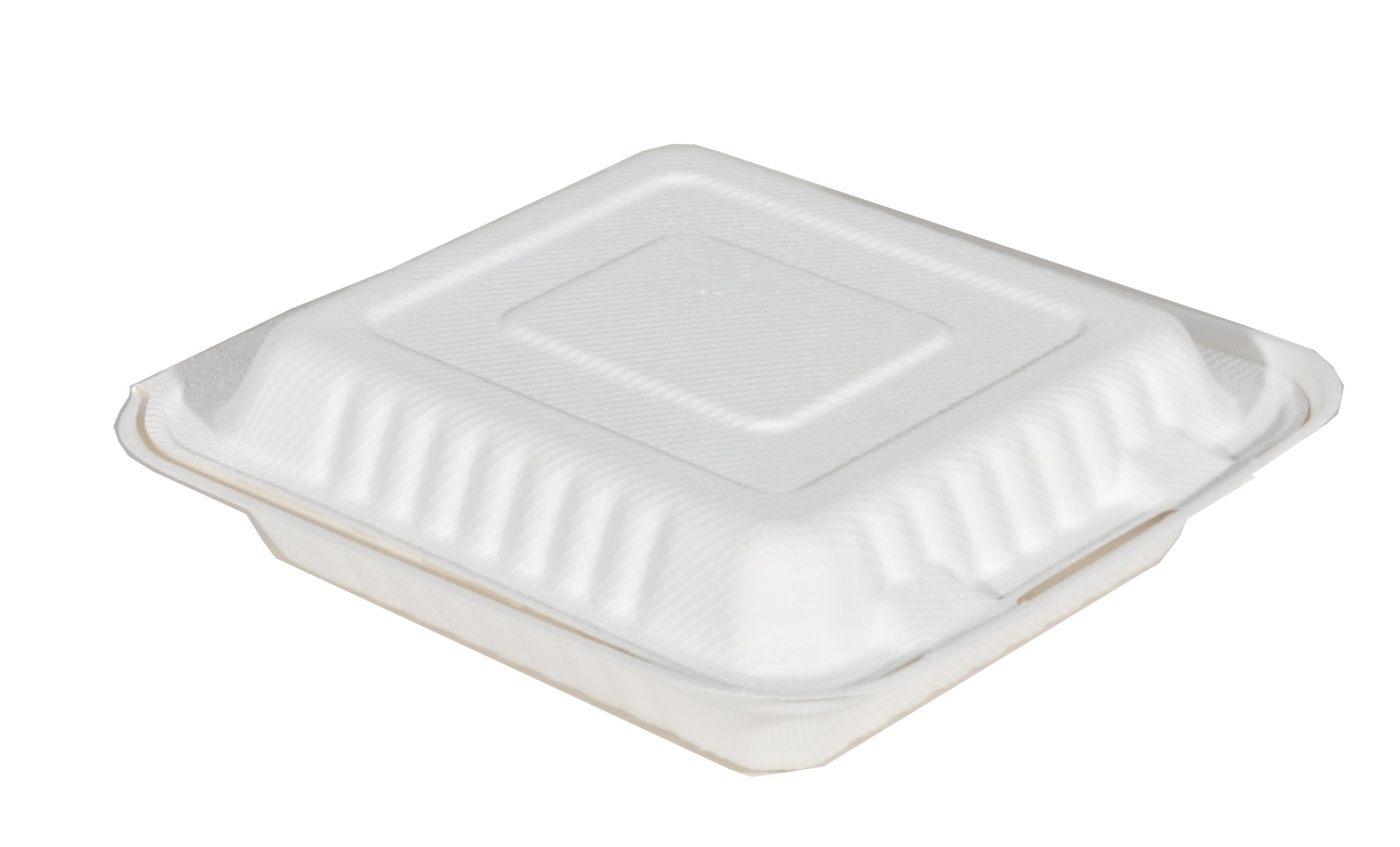 Southern Champion Tray18942 ChampWare Molded Fiber White Low Profile Clamshell Container, 8" L x 8" W (Case of 200)