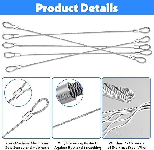 Miniatura 3 de Cable de seguridad de acero inoxidable con bucles, bloqueo de cable de seguridad para viajes de equipaje, 12 pulgadas de largo, 0.079 in de grosor