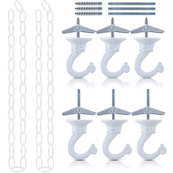 Glarks 6 Sets Ceiling Hooks with Extension Chains Set, 1.5 Inch Heavy Duty Swag Hooks with Steel Bolts and Toggle Wings and 2Pcs 39'' Long Extension Chains for Ceiling Installation Cavity Wall Fixing