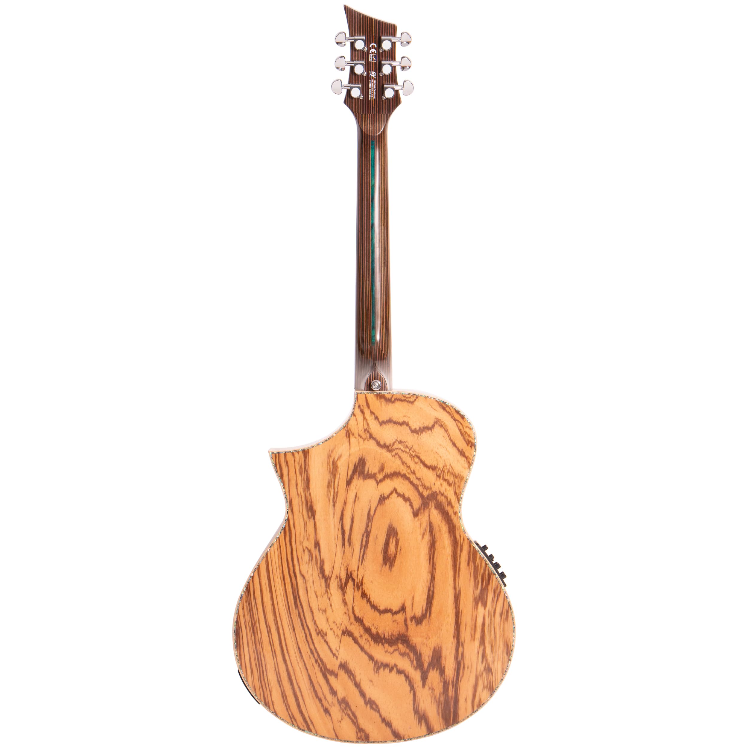 Lindo Earth Slim Body Electro gitara akustyczna, figurowy popiół Tamo i płaski zebrano, przedwzmacniacz/tuner BS3M z podwójnym gniazdem, wyjściem XLR, podstrunnica i mostek (struny nylonowe)