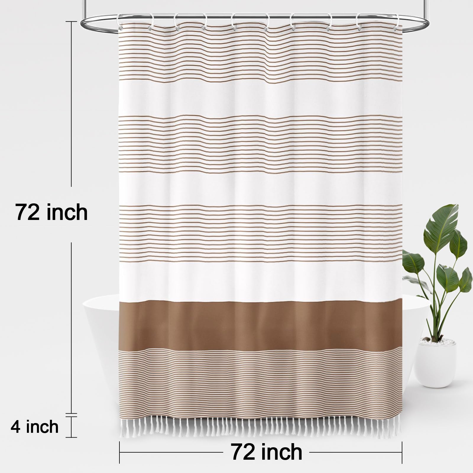 Awellife Khaki zasłona prysznicowa do łazienki w paski frędzle zasłona prysznicowa 182 x 183 cm morelowy dom wiejski bawełna