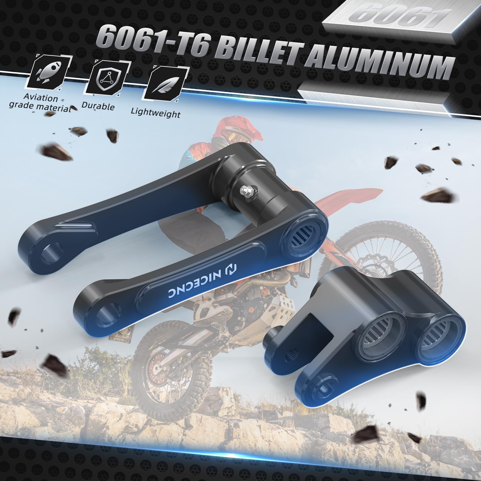 NICECNC 5,1 cm Tieferlegungs-Kit, kompatibel mit 690 SMC Enduro R, kompatibel mit Gas Gas SM700 ES700, Motorrad-Unterlenker, Aufhängungsglieder, Aluminiumlegierung, Schwarz