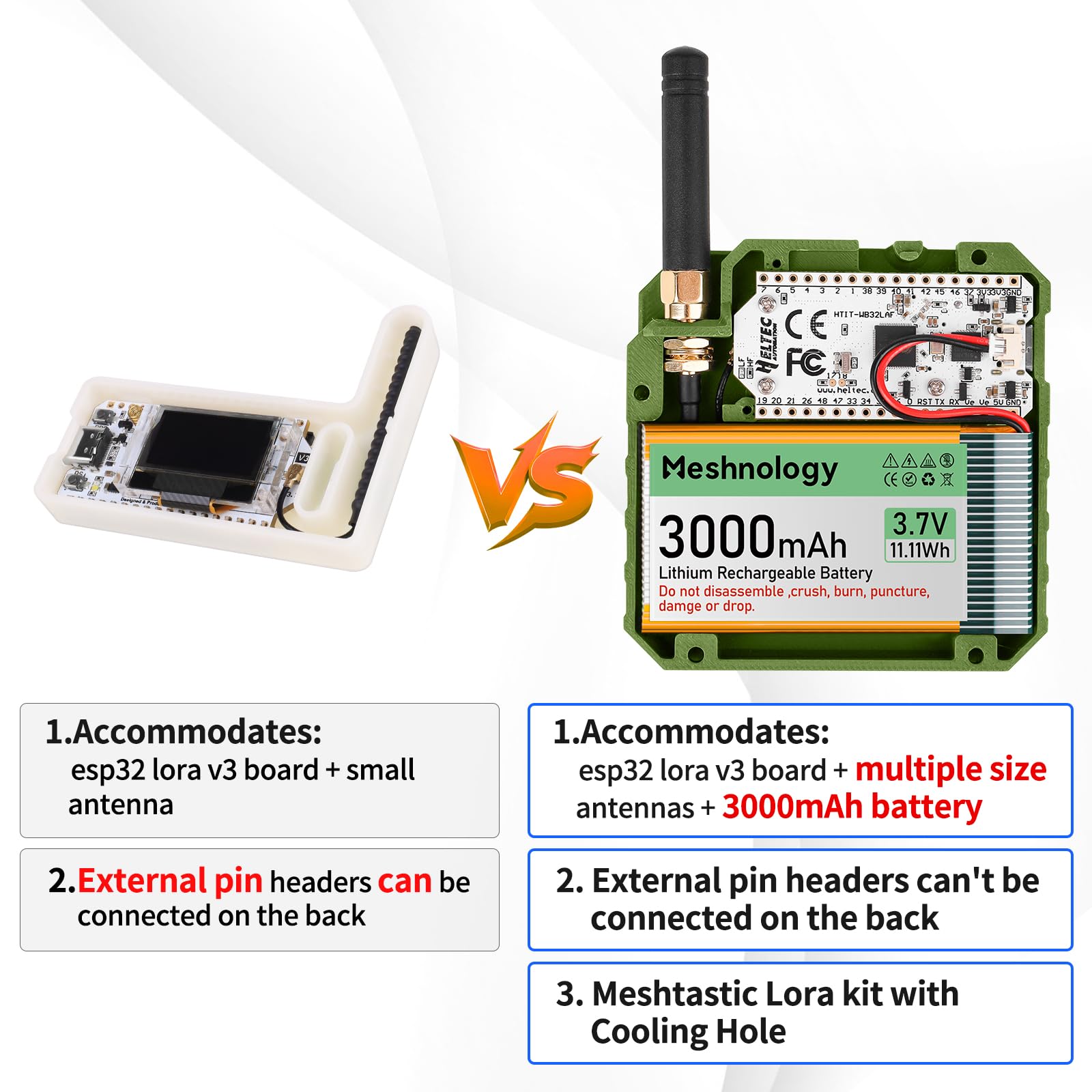 2Pack ESP32 LoRa V3 Entwicklungsboard + 3,7 V 3000 mAh Akku + Gehäuseset – mit 863-928 MHz Meshtastic Antenne und SMA Unterstützt WLAN/Bluetooth LoRa V3 Geräte für AR duino LoRawan IoT (N33,Grün)