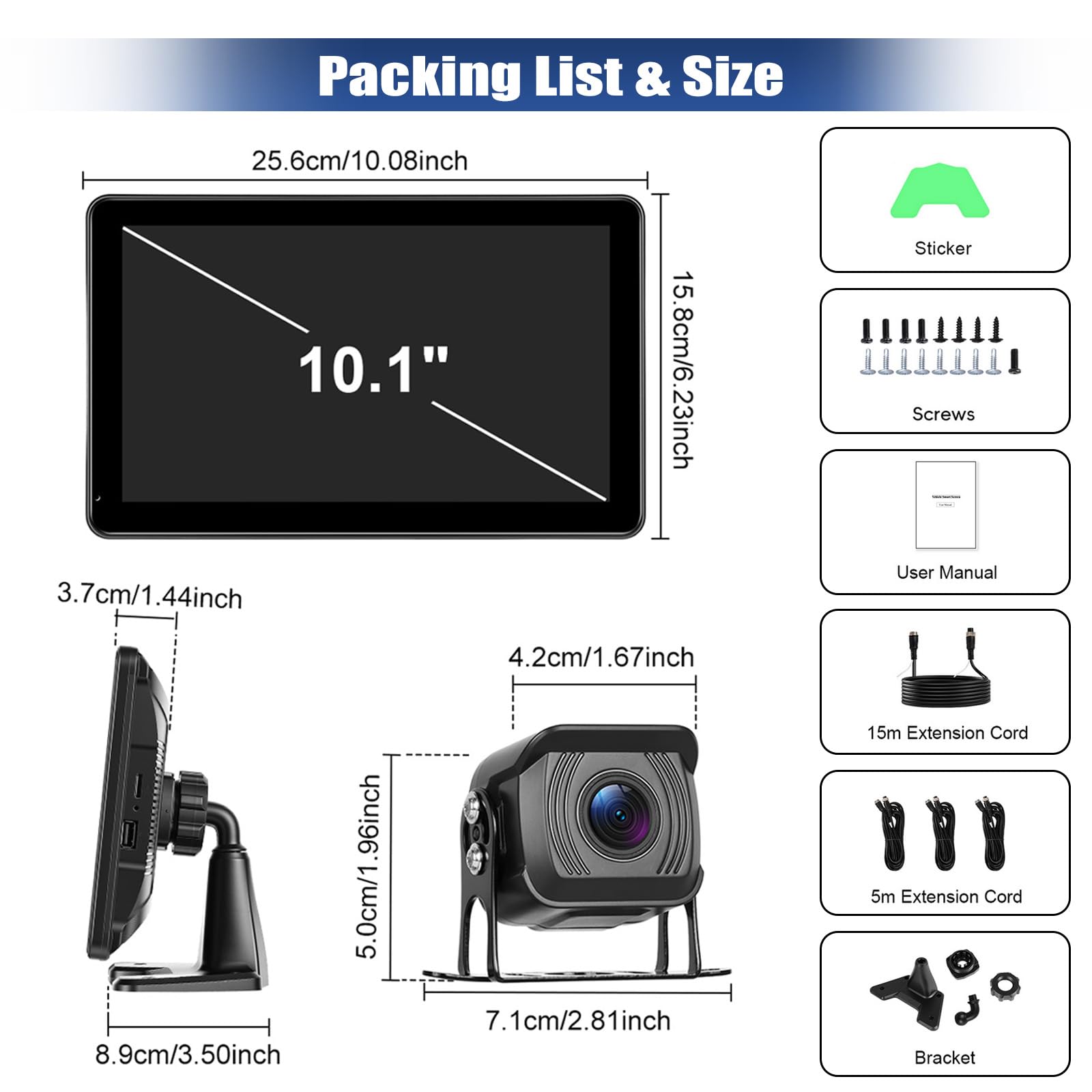 Caméra de Recul Moniteur avec 4 Caméras Kit Filaire, IPS 10,1 Pouces 4K DVR avec BSD, étanche IP68, Enregistrement, Surveillance du Stationnement pour Camions/Remorque/Camping-Car