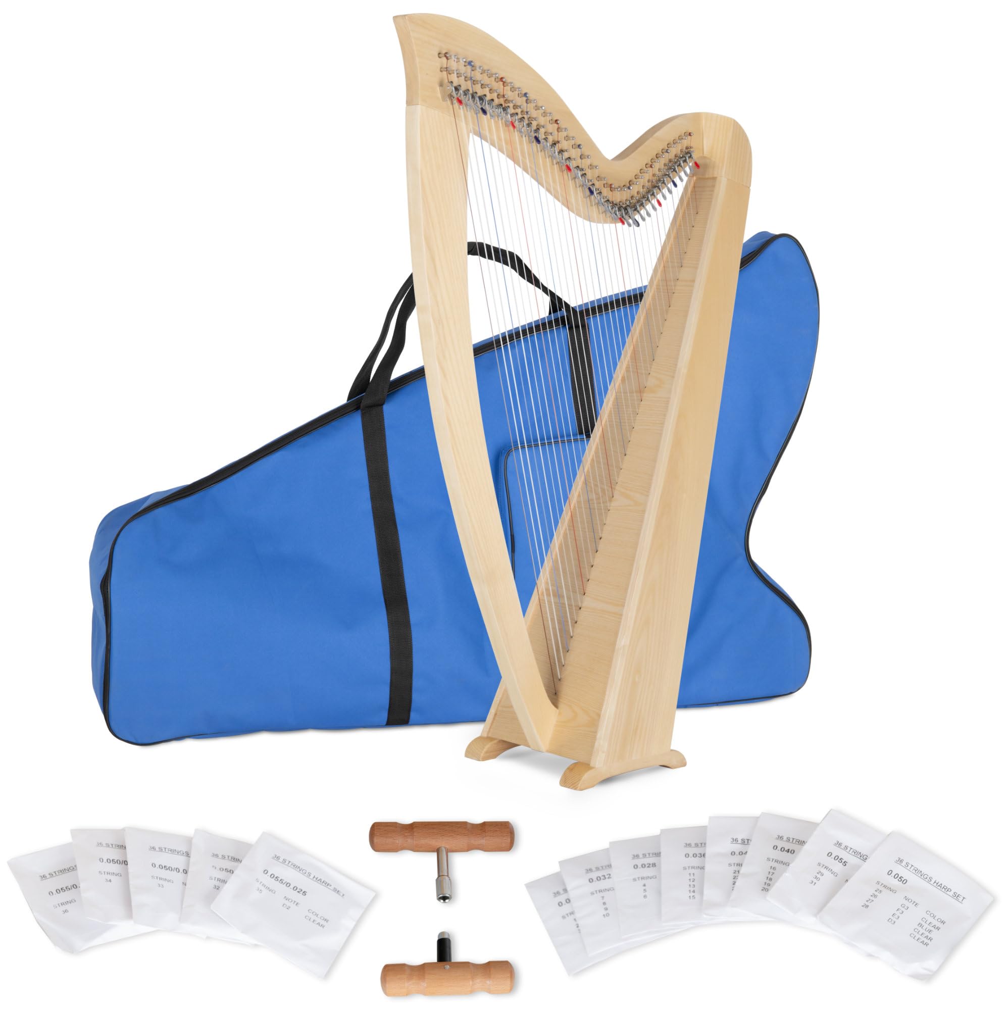 Classic Cantabile Arpa Celtica con 36 Corde - Accordatura Mi bemolle maggiore - Legno di Frassino - Incl. Borsa & 2 Chiavi di Accordatura - Altezza 127 cm
