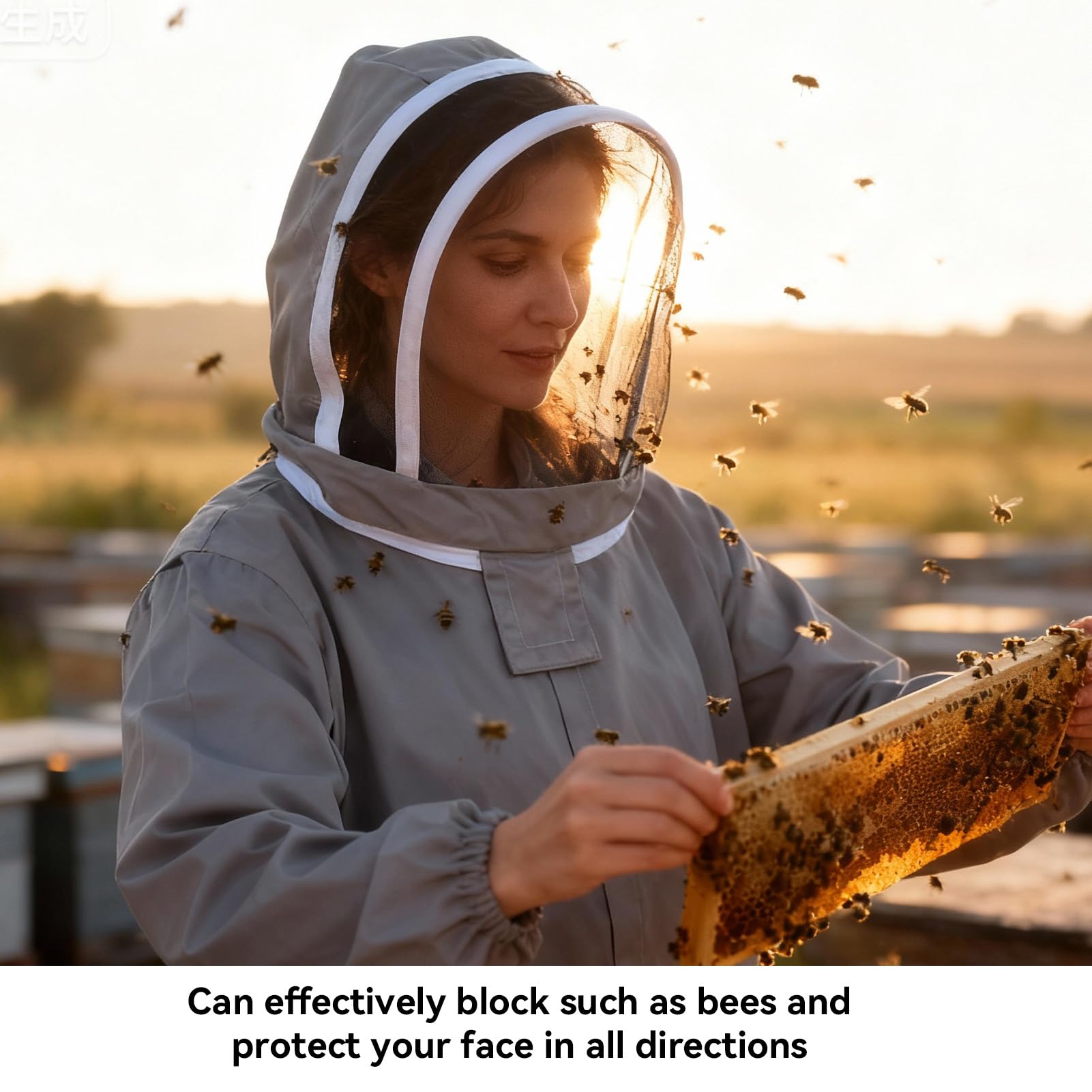 Bienenanzug mit Schleier, professionelle Imkerjacke, Bienenjacke, Bienenzucht-Kittel, Schutzanzug, Bienenanzug-Kittel mit doppelten Reißverschlüssen für Imker (Grau)