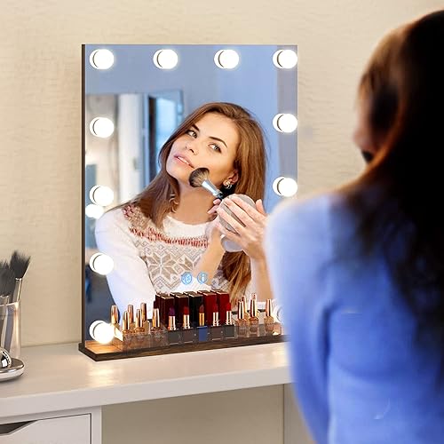 Miniatura 6 de LVSOMT Espejo de tocador con luces, espejo de maquillaje iluminado para escritorio, espejo de tocador de Hollywood con organizador de maquillaje, 3