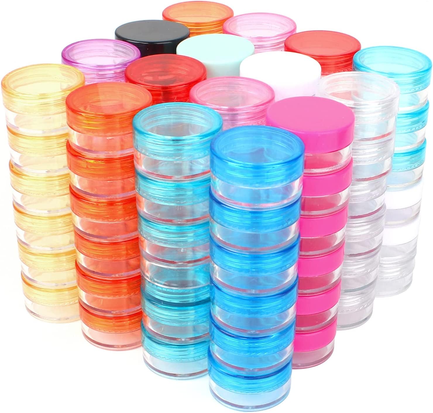 TOTSUN96PCS Plastic Cosmetic Jars for Eye Shadow Sample Container Cosmetic Pots Travel Sample Pots for Toiletries Empty Round Cosmetic Containers Liquid Lotion Sample Make-up Storage(5g, 12Colors)