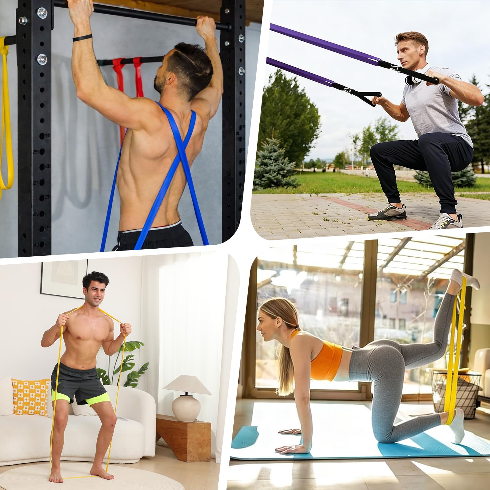 SURFOU Elastici Fitness Set con 5 Livelli di Resistenza, Bande Elastiche con Gancio alla Porta, 2 Maniglie, Guida agli Esercizi e Borsa per il Trasporto, per Allenamento