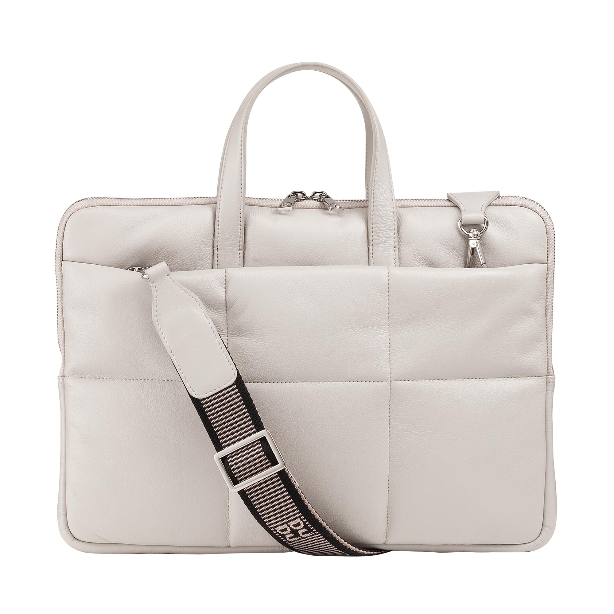 DuDu Borsa Porta PC Donna 14 Pollici con Tracolla in Pelle Trapuntata Imbottita, Porta Laptop Notebook fino a 14", Cartella Borsa Sleeve Elegante Perla