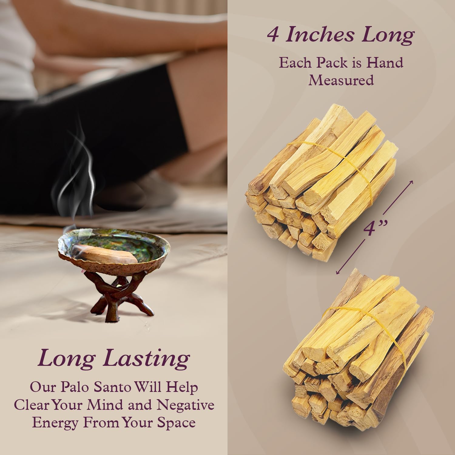 Purple Canyon Varillas de incienso Palo Santo, paquete de 48 unidades, incienso natural cosechado de forma sostenible para manchas, meditación, limpieza y alivio del estrés
