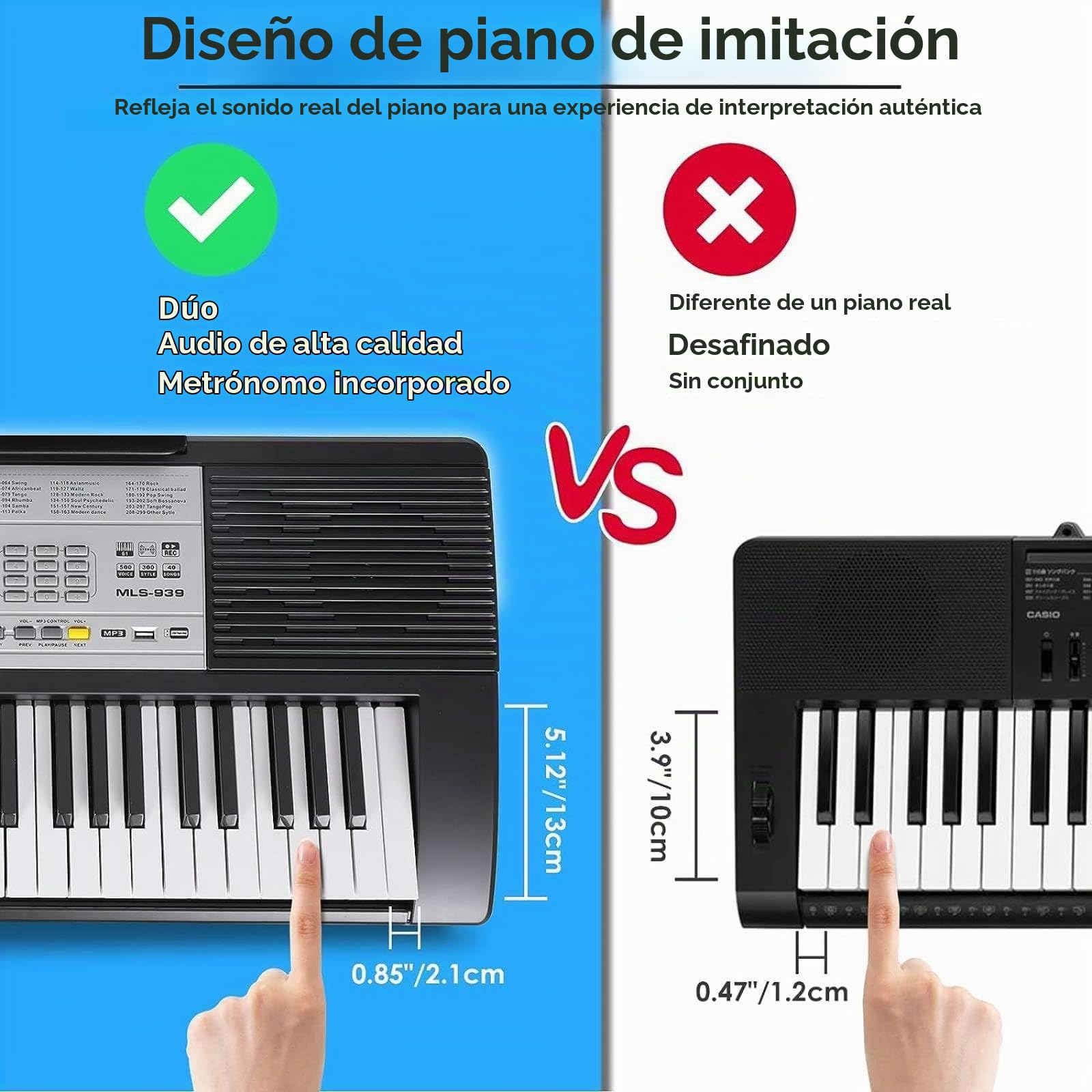 61 Teclas Teclado Piano Electrico, Teclado Musical para Principiantes, Teclados Piano infantil, 500 Sonidos y Modo de Enseñanza de 3 Niveles, con Soporte para Piano, LCD, Atril, MP3/USB MIDI