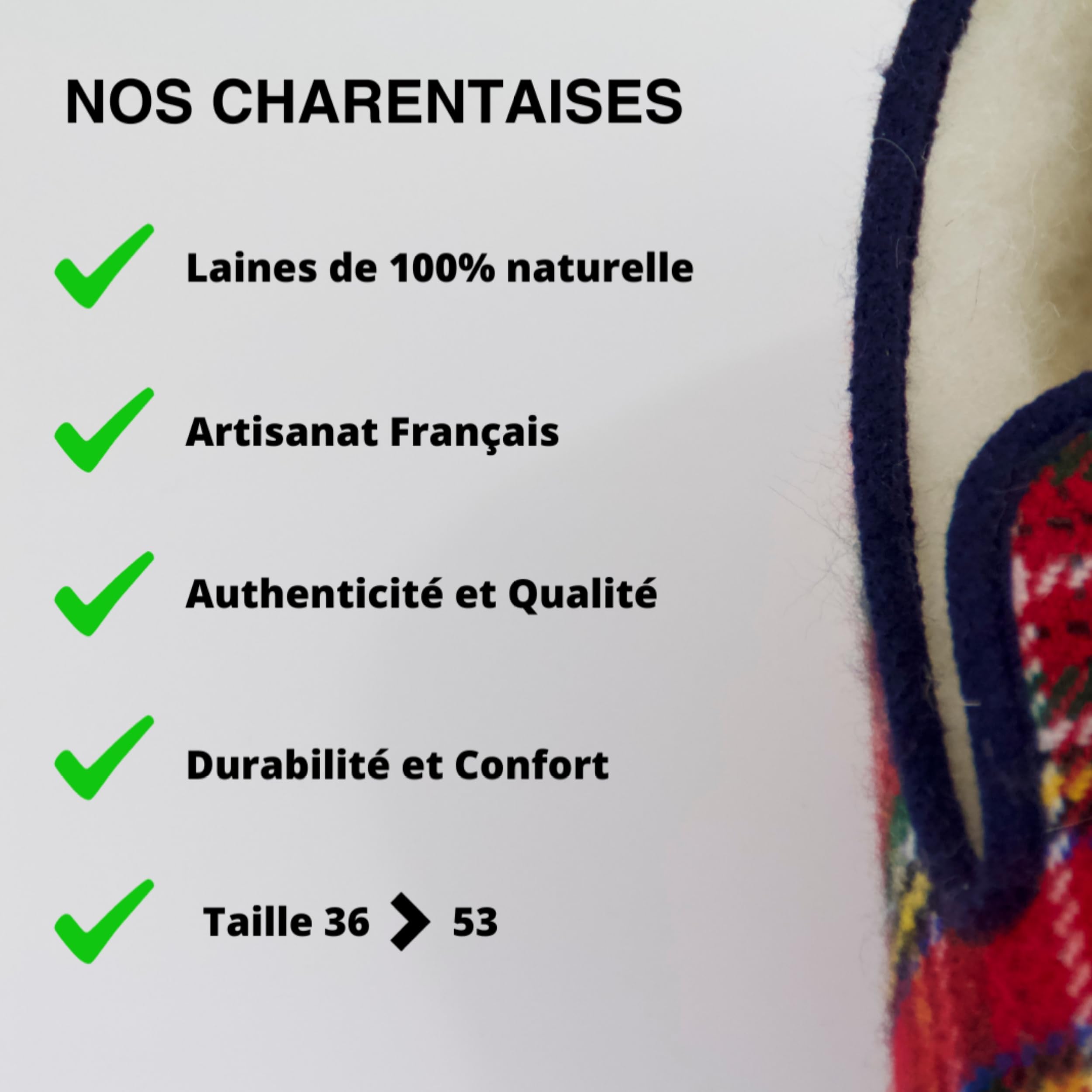 Charentaise du Berry - taille 36/53 - Chausson mixte Made in France - Charentaises intérieur confortable doublure fourré 100% laines naturelle et chaud en hiver - Pantoufle pour la maison - Rouge bleu