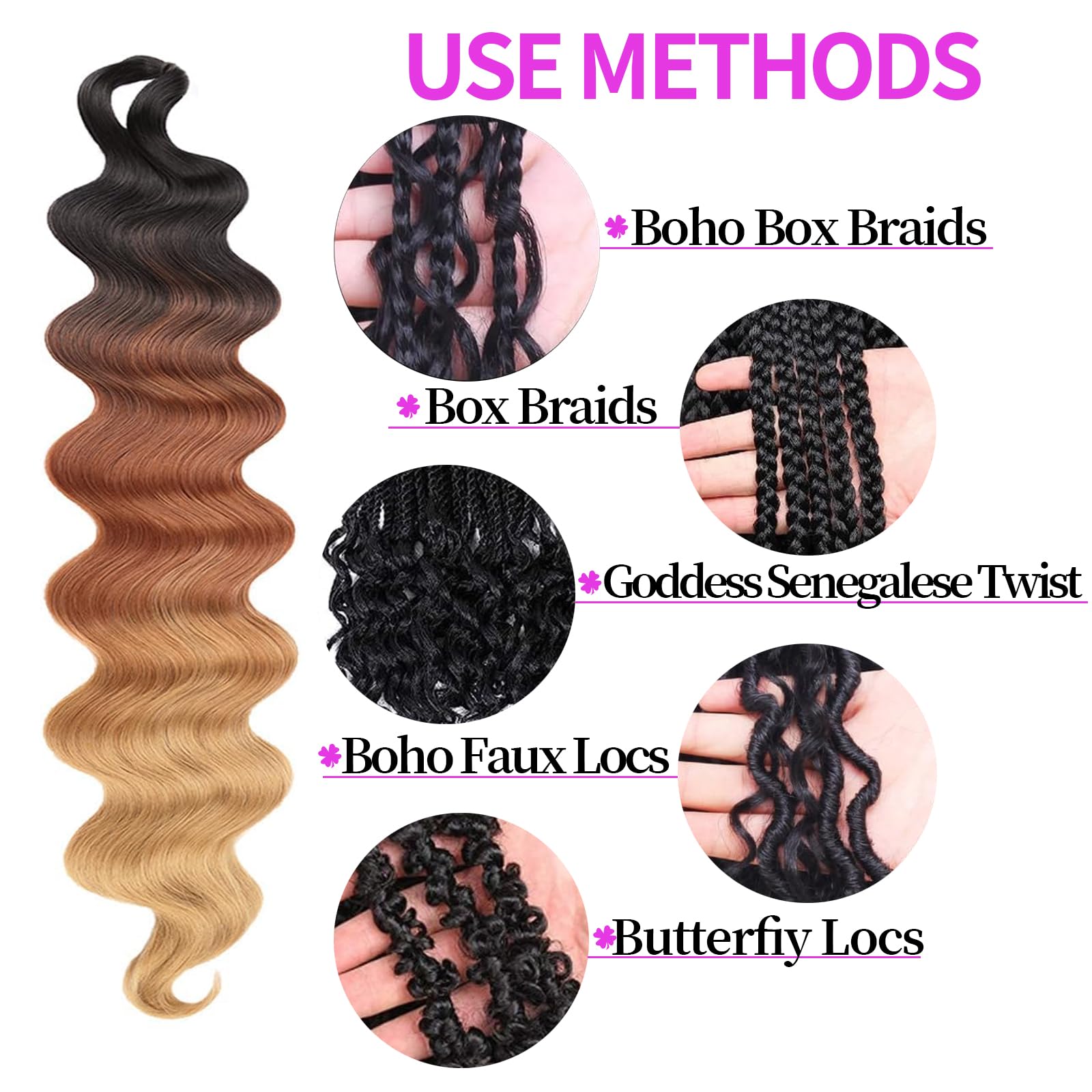 Lot De 6 Extensions De Cheveux Ondulés Châtain - 45 Cm - Marque Shylohair - Neuf Avec étiquettes