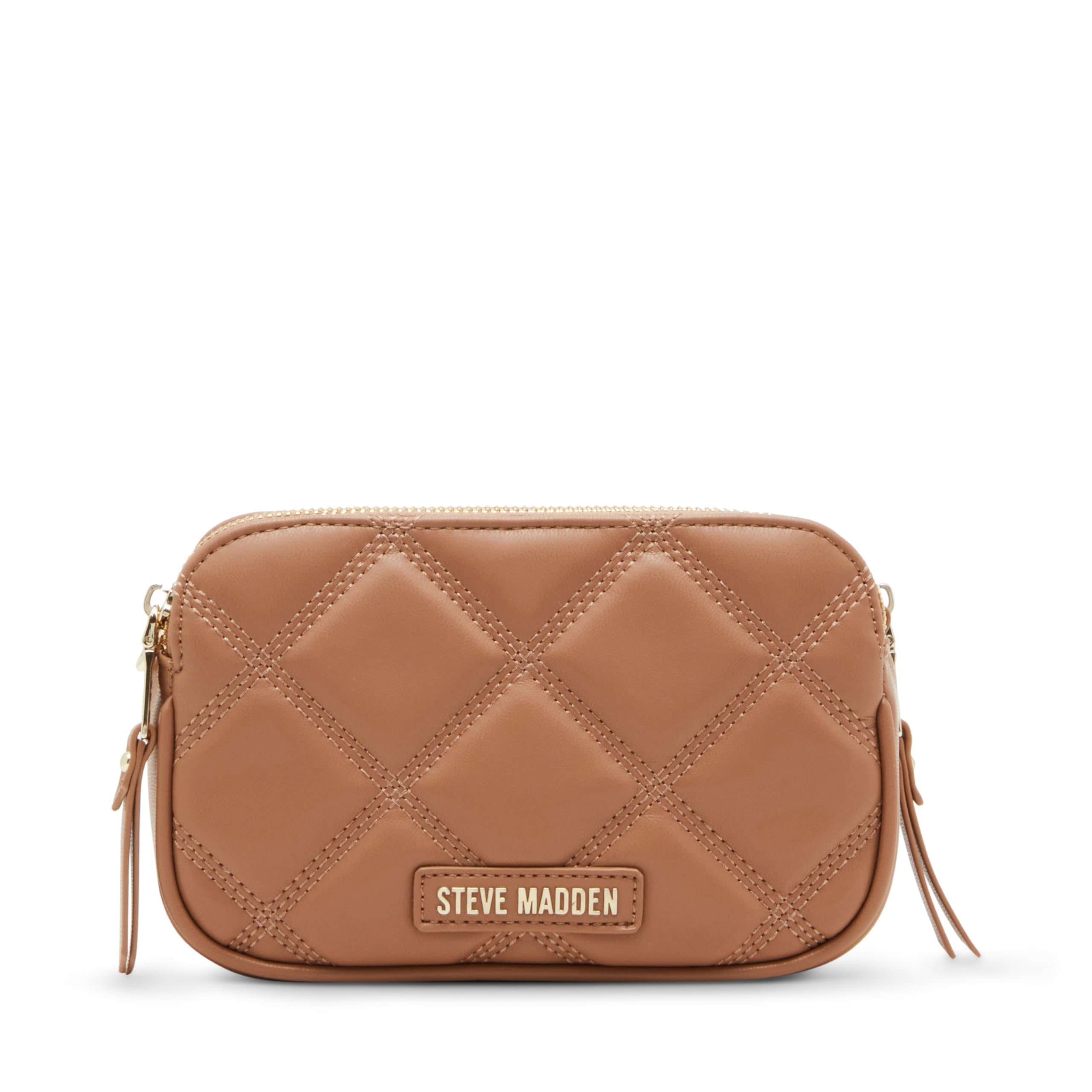 Steve Madden Damen Daisy Quilted Bdaisy Crossbody mit doppeltem Reißverschluss, Cognac – Ansicht 3
