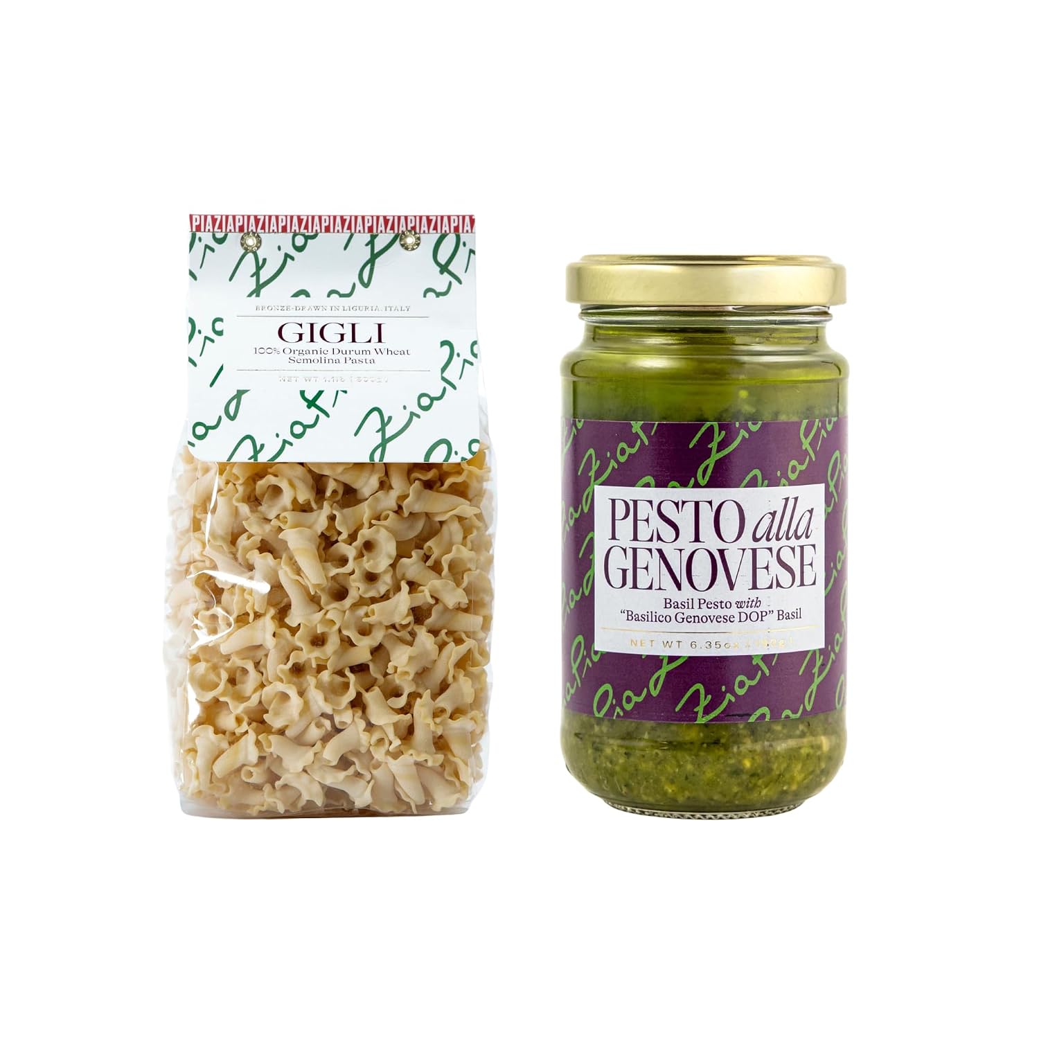 Zia Pia Organic Pasta (Gigli) & Pesto alla Genovese Spread Bundle (500g & 180g) | Traditional Italian Pasta & Pesto | Small Batch Organic | Made in Italy