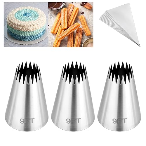 3Pcs Churro Piping Bags and Tips Set,Stainless Steel 9FT Icing