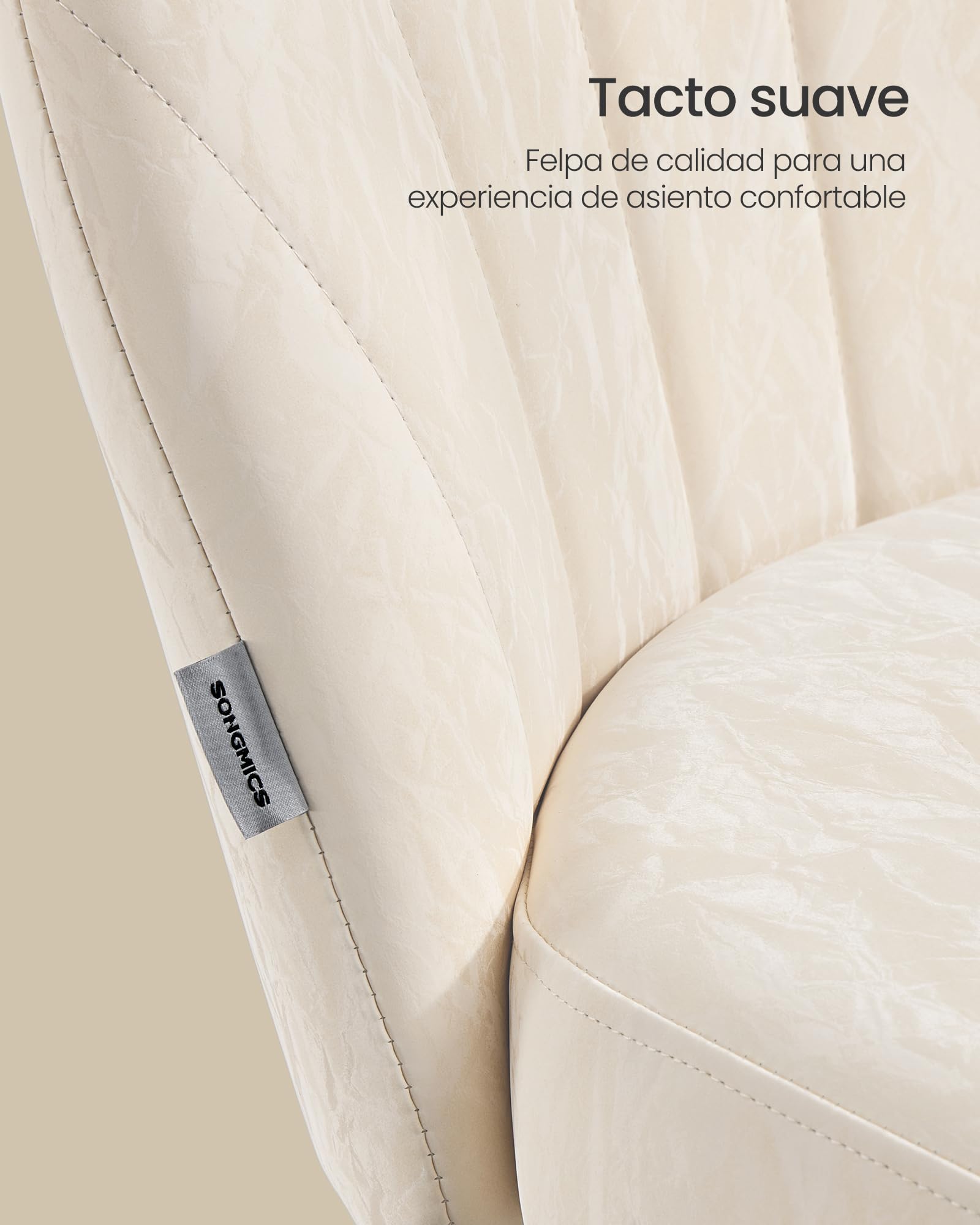 SONGMICS Silla de Escritorio Giratoria sin Reposabrazos, de Cuero PU, Ergonómica con Altura Ajustable, 60 x 60 x 70,5-83,5 cm, Blanco, para Espacios Pequeños, OBG027W101