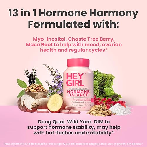 Miniatura 4 de Hey Girl Equilibrio hormonal para mujeres  13 en 1 para menopausia, PCOS, PMS, estado de ánimo, sofoco, apoyo hormonal  con mio-inositol, berberina,