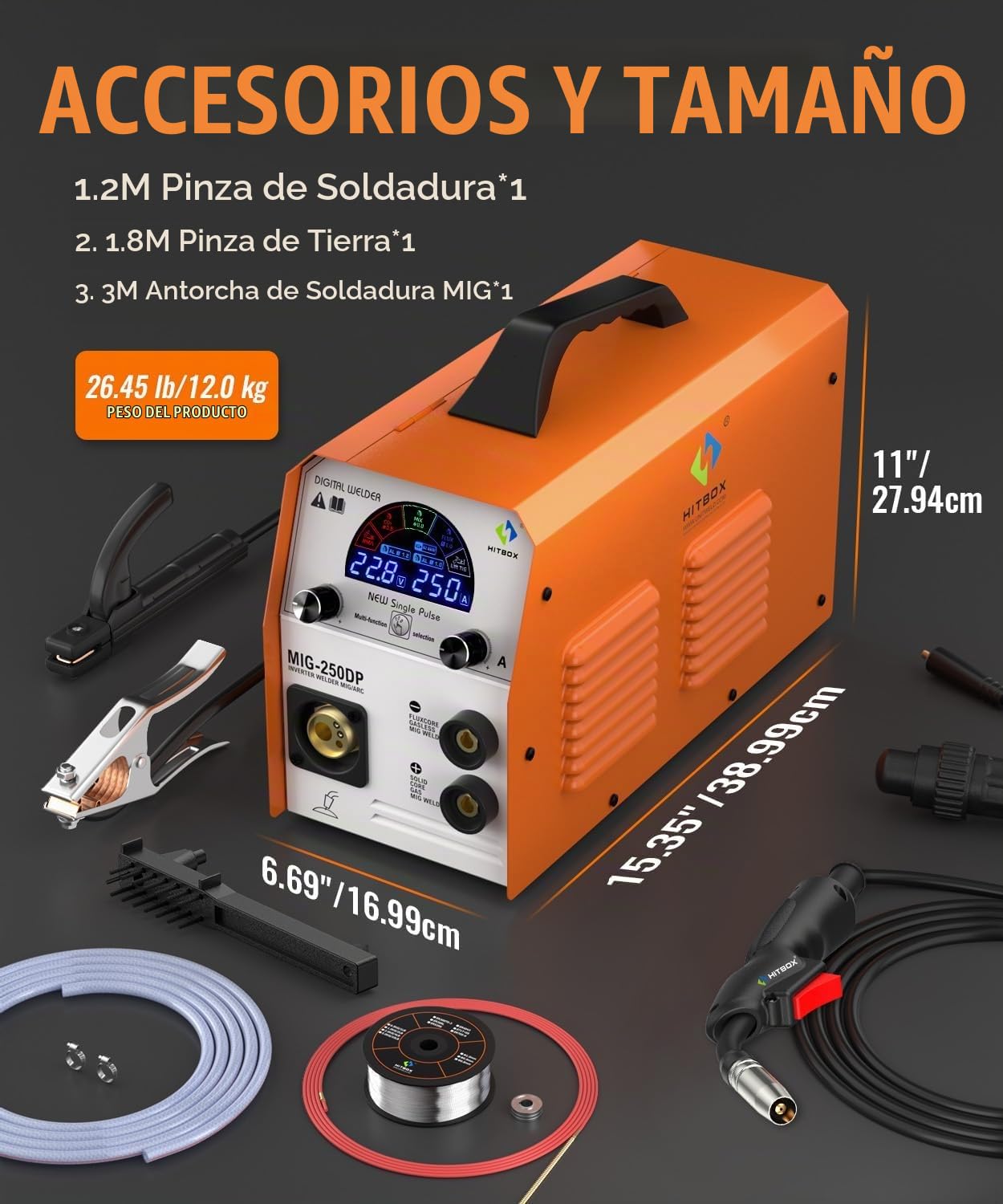 HITBOX Soldadora MIG 5‑en‑1 Monopulso IGBT Pantalla Color MIG MAG TIG ARC